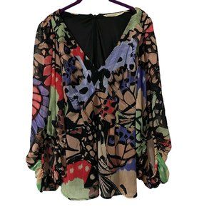 Ladies Sheer Black Floral Lined Blouse by Wayward Fancies Large